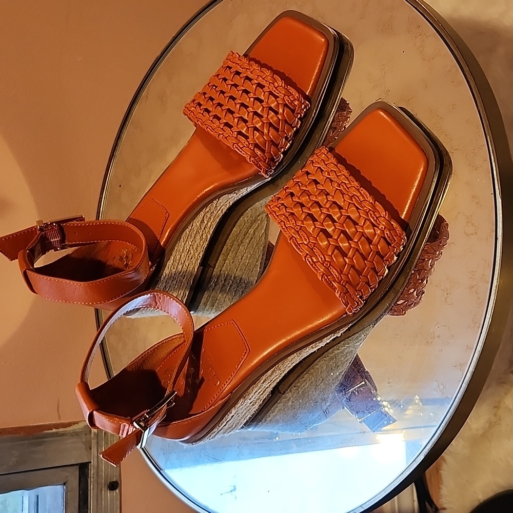 Vince Camuto Rustic Orange Leather Espadrilles Sandals